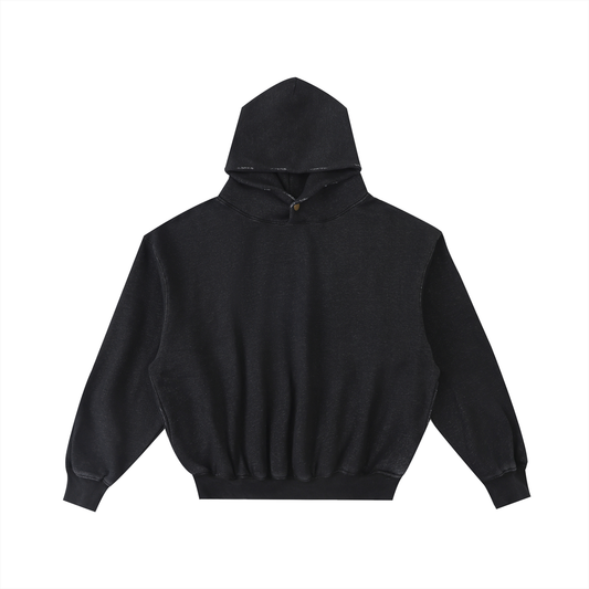 Plain Frayed Enzyme Washed Fleece Hoodie