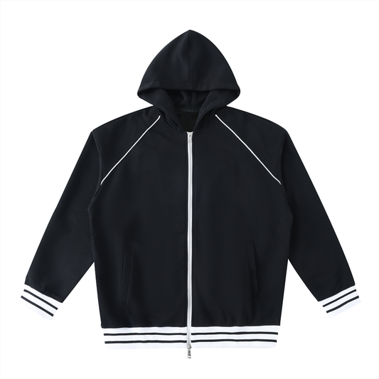 Striped Trim Zip-Up Hoodie