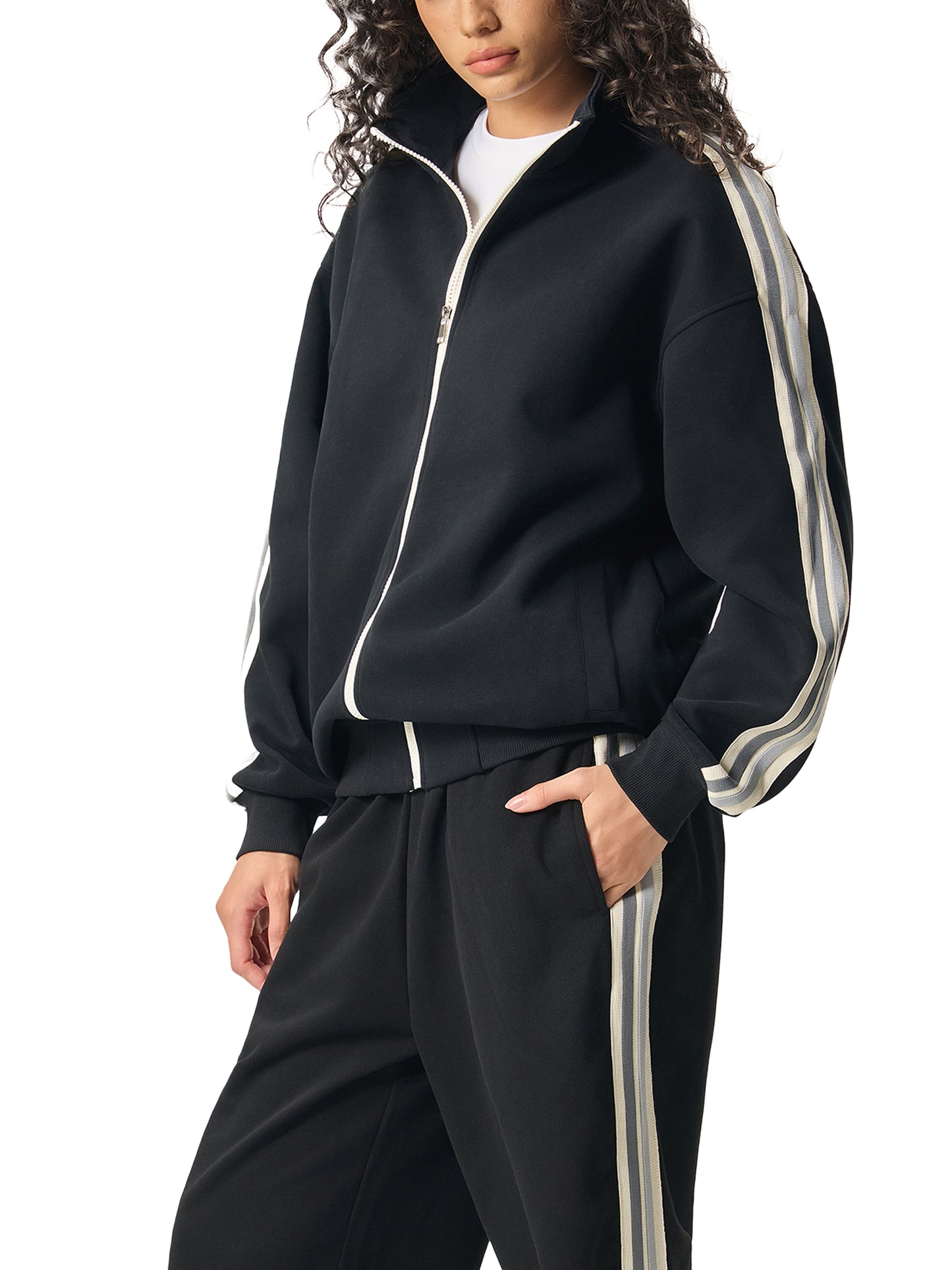 Contrast Side-Stripe Stand Collar Jacket