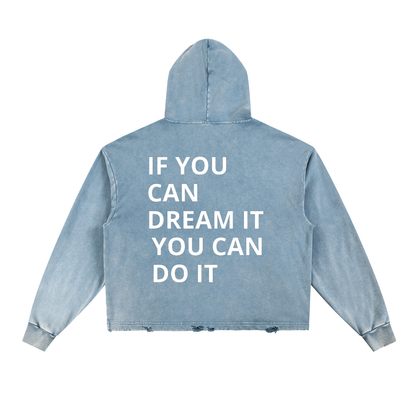Vintage Washed Frayed-Hem Hoodie
