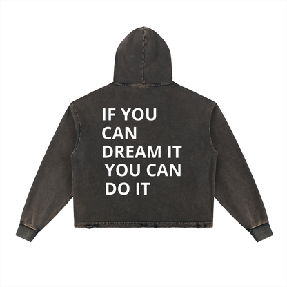 Vintage Washed Frayed-Hem Hoodie