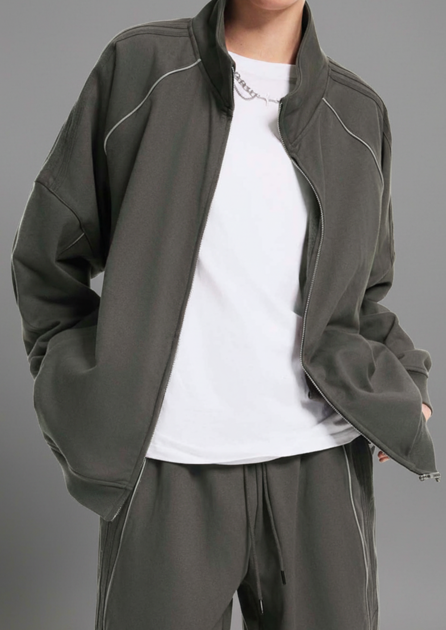 Reflection Striped Raglan Sleeve  Jacket