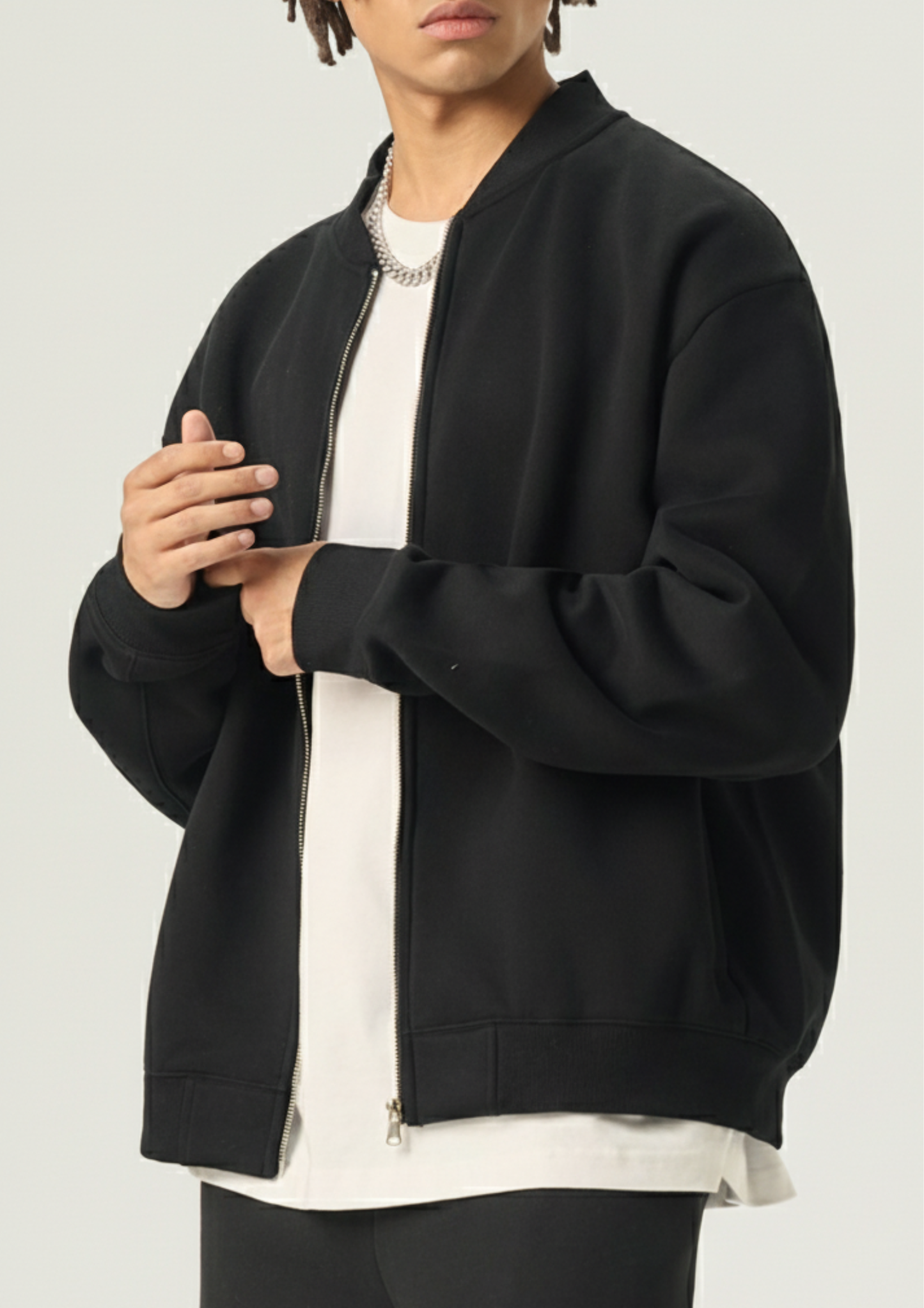 Essential Zip-Up Fleeced Varsity Jacket