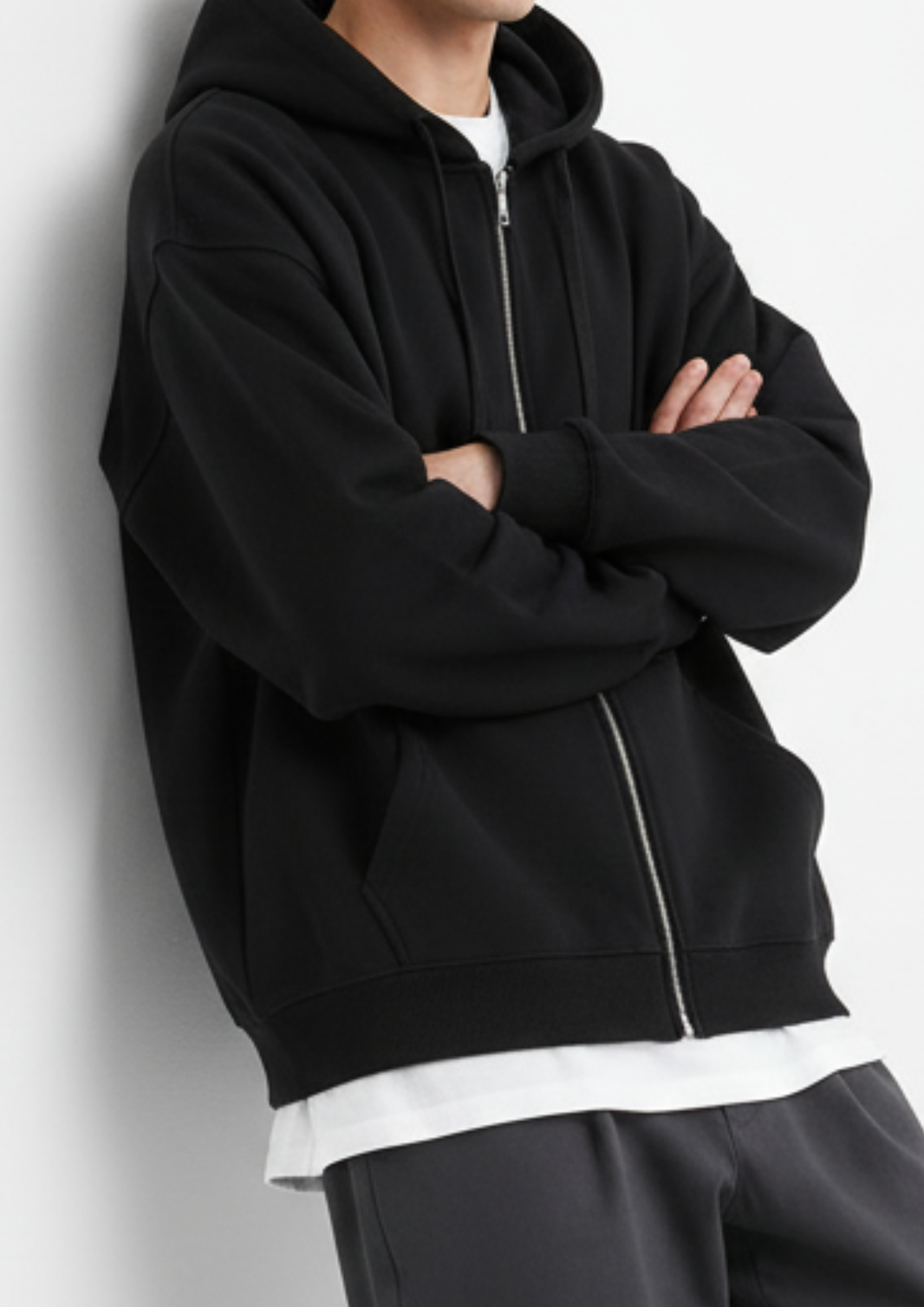 Drop-Shoulder Zip Up Hoodie