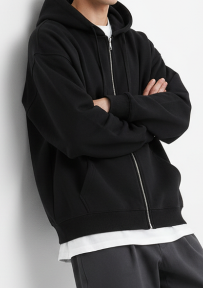 Drop-Shoulder Zip Up Hoodie