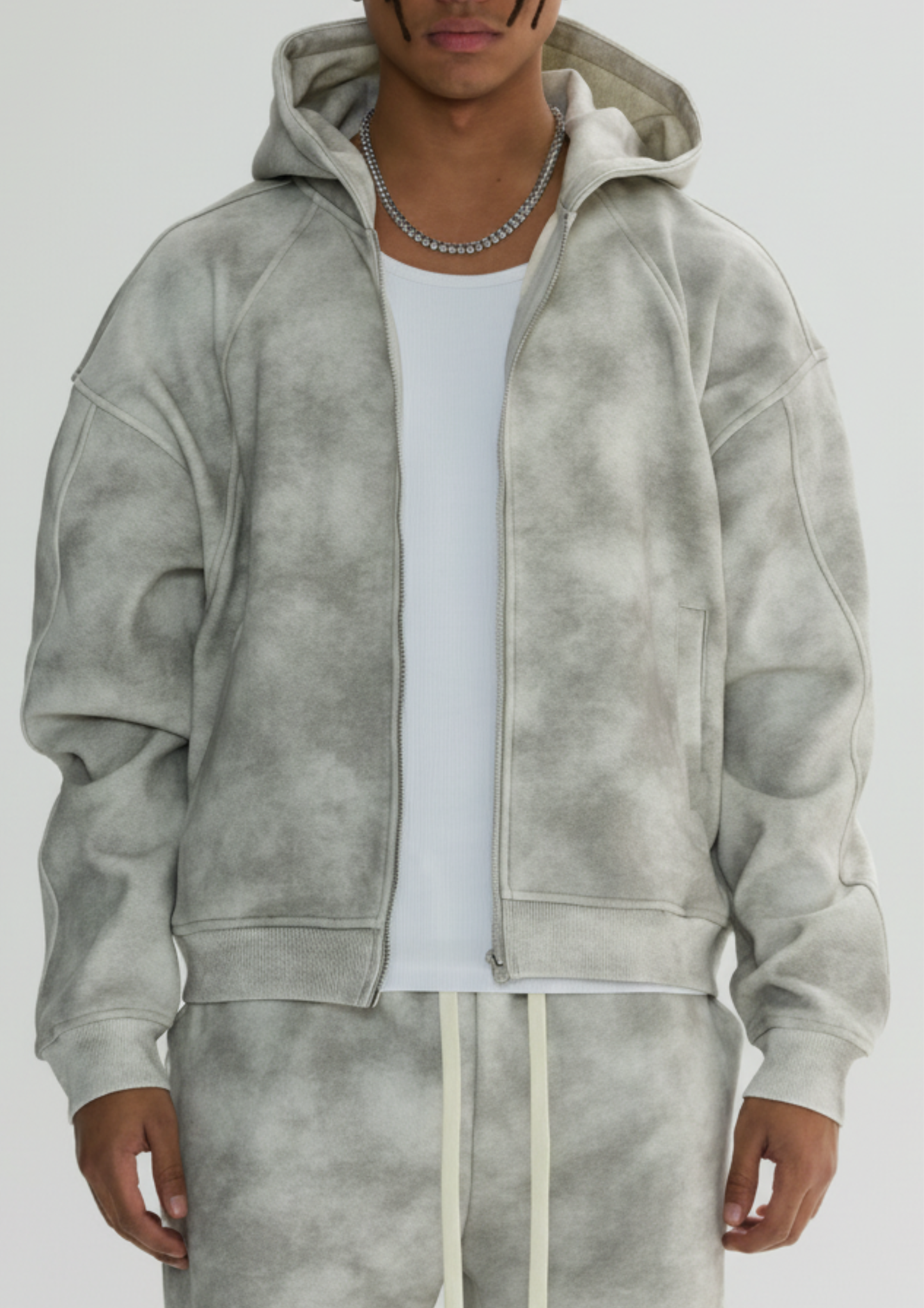 Dirty Washed Zip-Up Fleece Hoodie