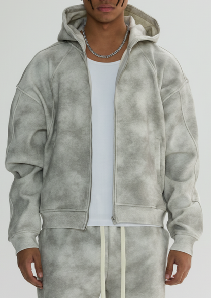Dirty Washed Zip-Up Fleece Hoodie