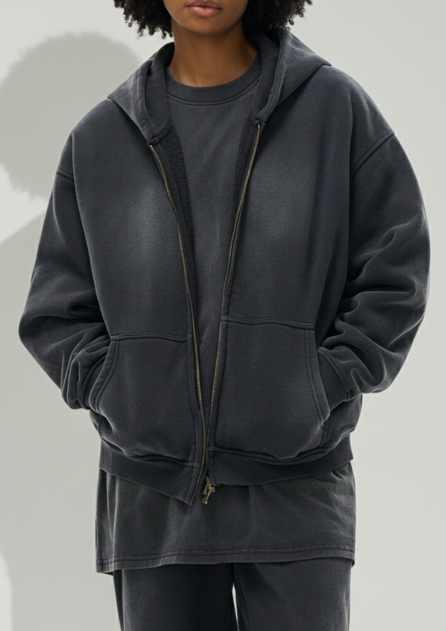 Sunfade Two-way Zipper Boxy Fleece Hoodie