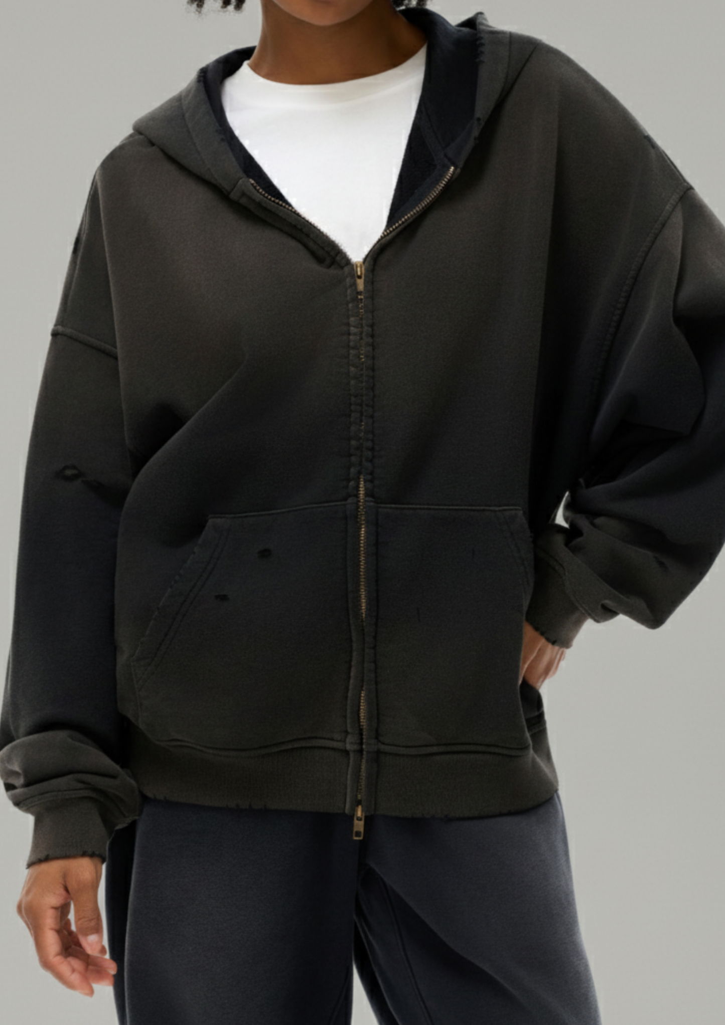 Hand-Frayed Sunfade Zip Hoodie