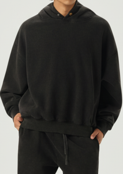 Plain Frayed Enzyme Washed Fleece Hoodie