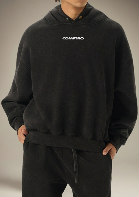 Frayed Enzyme Washed Fleece Hoodie