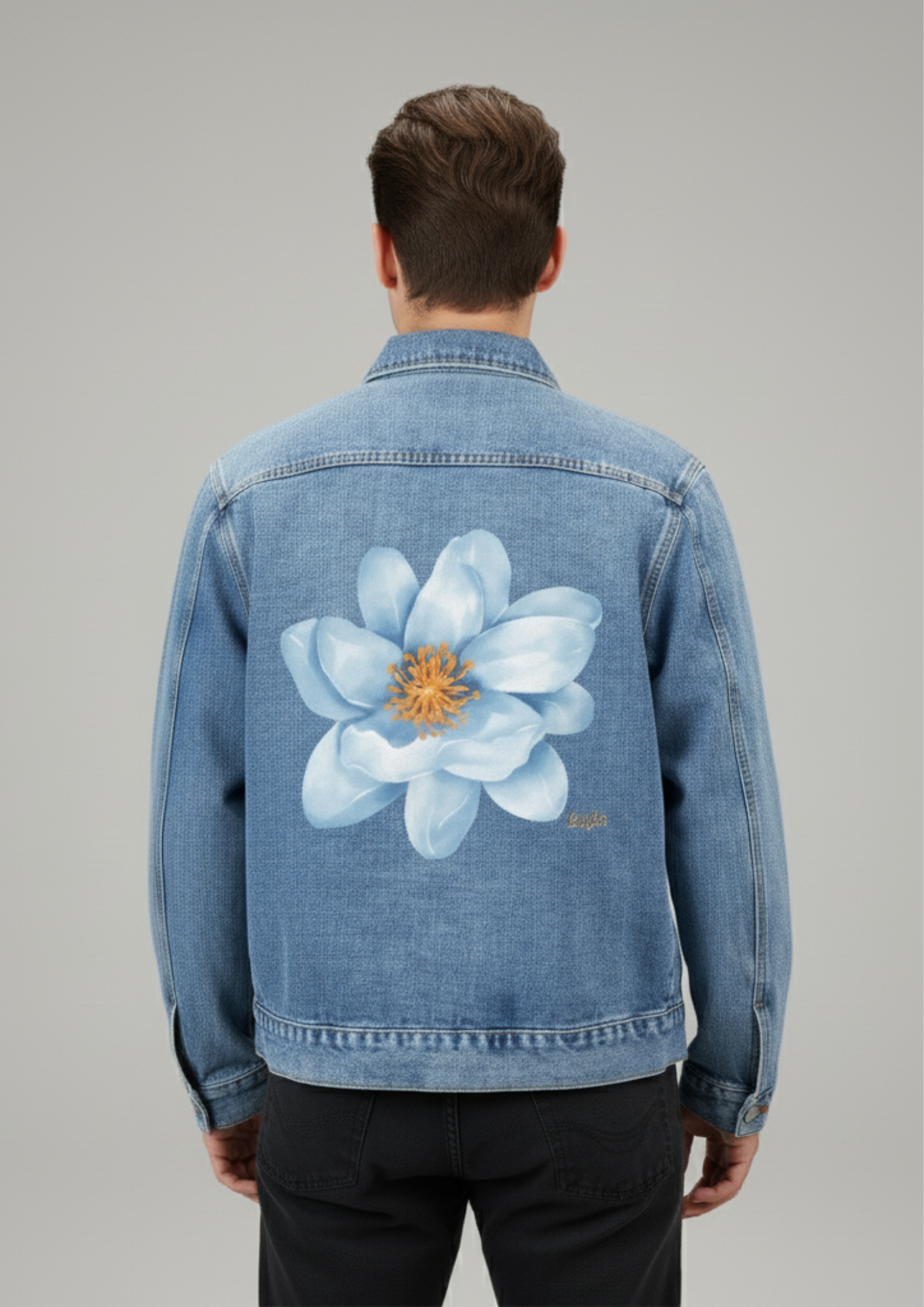 White Chrysanthemum Men's Denim Jacket