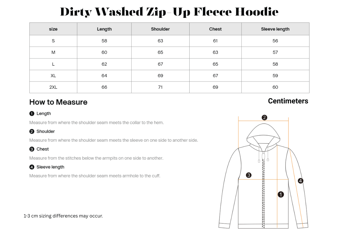 Dirty Washed Zip-Up Fleece Hoodie