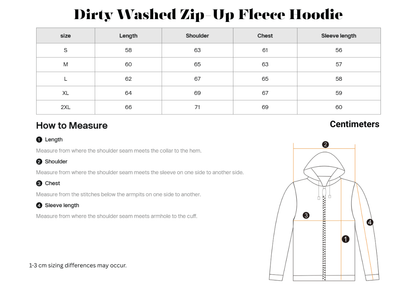 Dirty Washed Zip-Up Fleece Hoodie