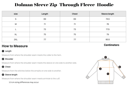 Dolman Sleeve Zip-Through Fleece  Hoodie