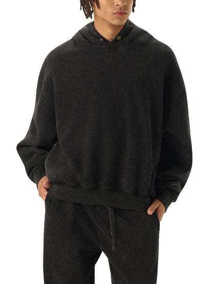 Plain Frayed Enzyme Washed Fleece Hoodie