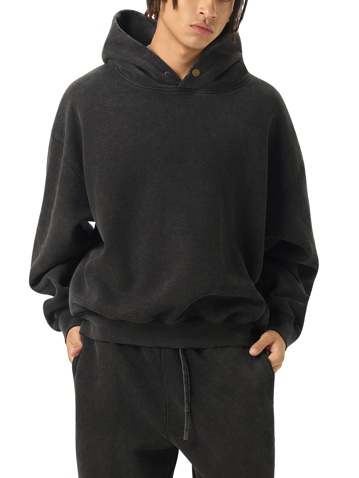 Plain Frayed Enzyme Washed Fleece Hoodie