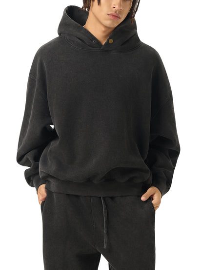 Plain Frayed Enzyme Washed Fleece Hoodie