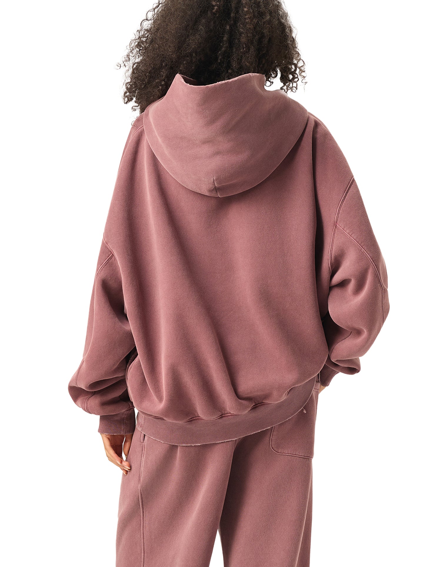 Plain Frayed Enzyme Washed Fleece Hoodie