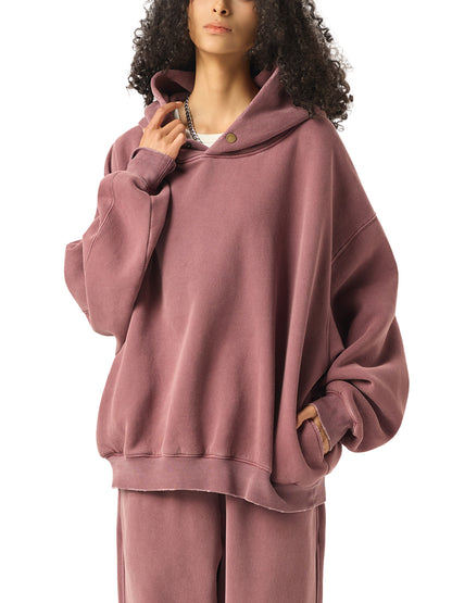 Plain Frayed Enzyme Washed Fleece Hoodie
