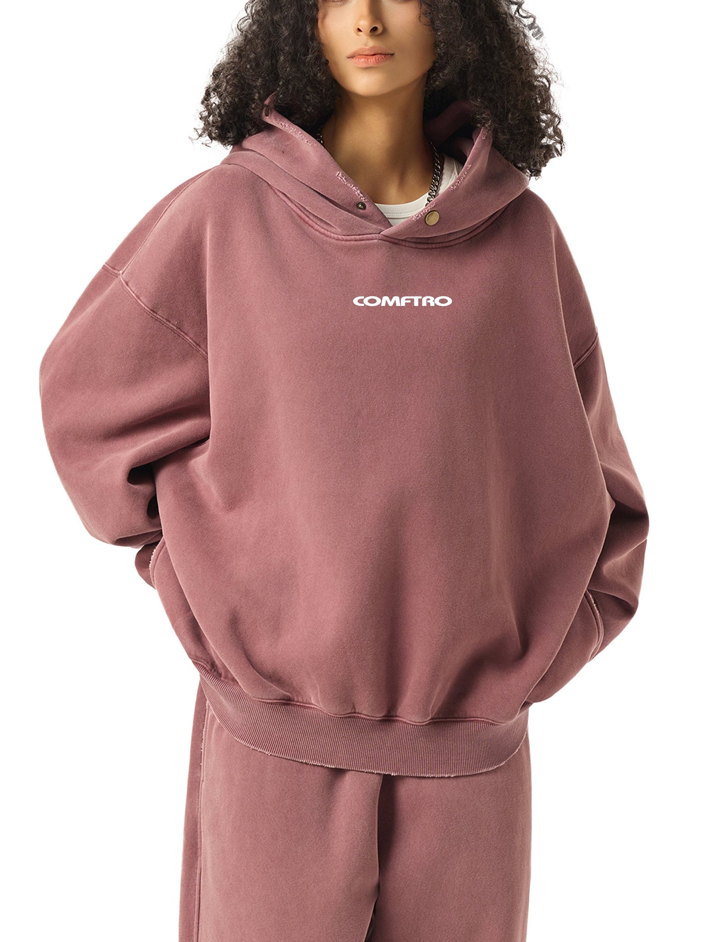 Frayed Enzyme Washed Fleece Hoodie