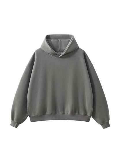 Plain Frayed Enzyme Washed Fleece Hoodie
